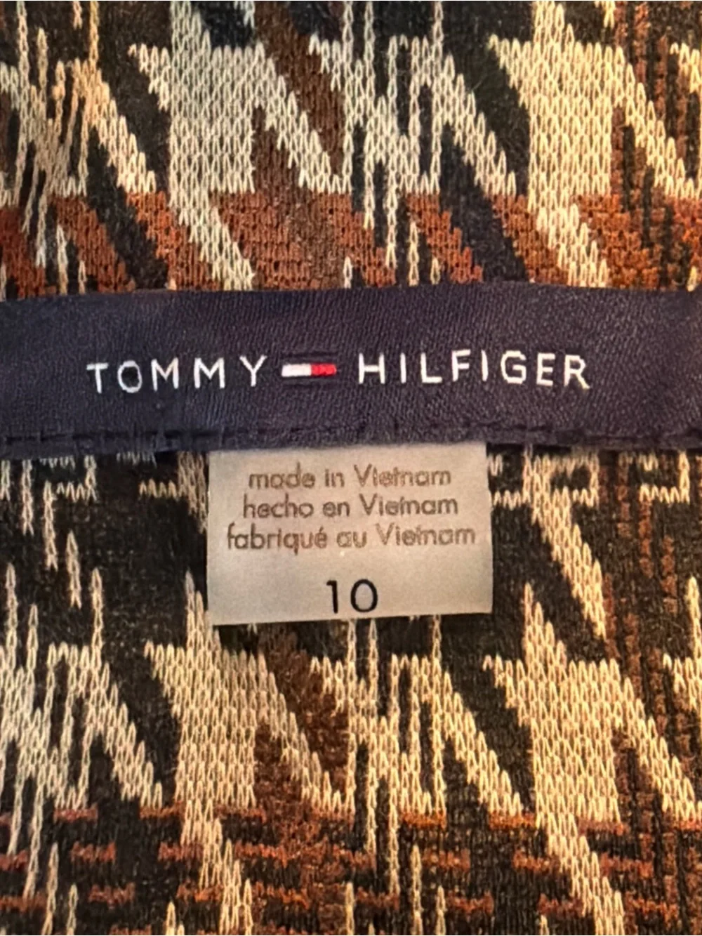 Tommy Hilfiger Houndstooth Longline Blazer Jacket Brown Faux Suede Elbow Size 10